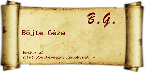 Böjte Géza névjegykártya